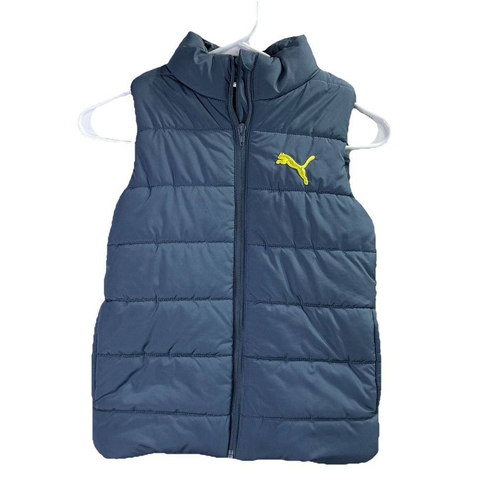 Puma Youth Puffer‎ Vest Blue Full Zip Sleeveless Logo Size 7/8